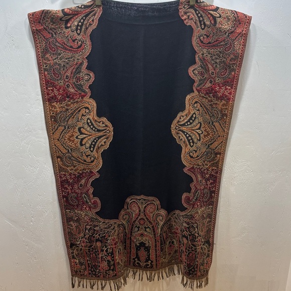 Jackets & Blazers - Elegant Paisley Patterned Soft Smooth Shawl StoleWrap with Fringe Bohemian Boho